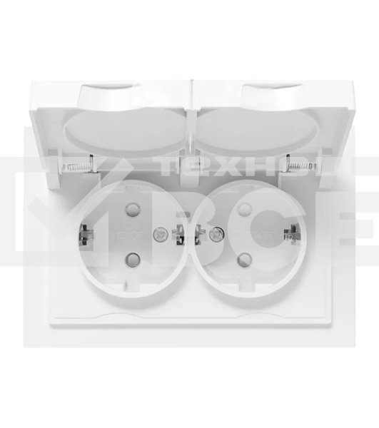 Розетка 2-м EKF UP1-SOW-211-44 СП Эпика 16А IP44 с заземл. защ. шторки с рамкой с крышками механизм бел.