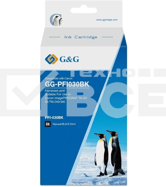 Картридж струйный G&G GG-PFI030BK PFI-030BK черный (55мл) для Canon imagePrograf TA-20/30 TM-240/340