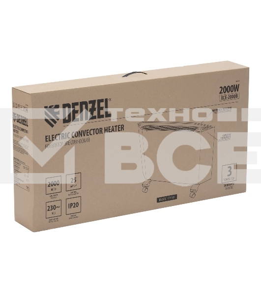 Конвектор Denzel XCE-2000B черный, 2000 Вт, 25 м2, термостат