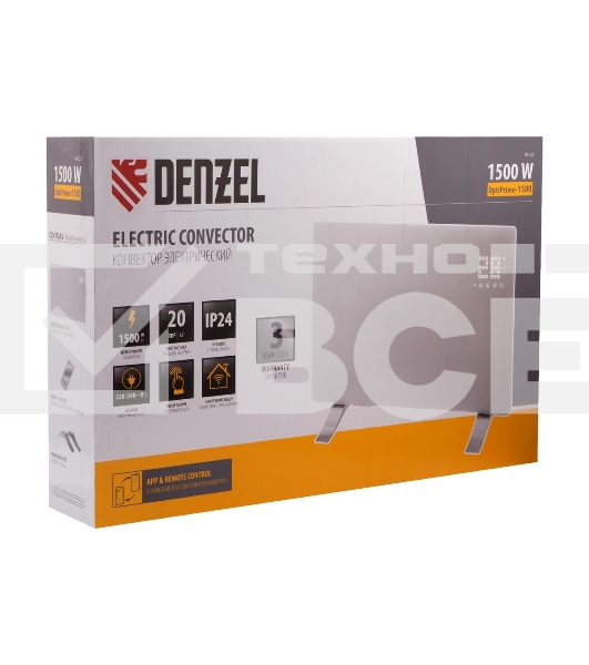Конвектор Denzel OptiPrime-1500 белый, 1500 Вт, 20 м2, термостат, дисплей, WiFi