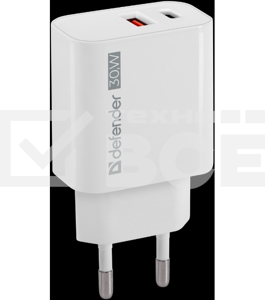 Сетевое ЗУ Defender UPA-130 USB-C/PD30W + USB-A/QC3.0, белый.