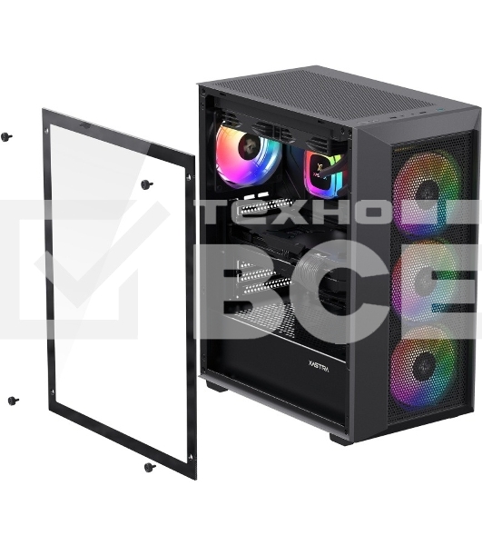 Компьютерный корпус XASTRA A406 4ARGB Black ATX/Mesh/tempered glass/4x120мм ARGB PWM fans/A406-4FC12A