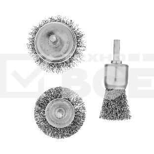 Набор щеток для дрели Denzel 1 Плоская 50 мм, 2 Чашки 25-50 мм, шпилька, нерж. вит. проволока