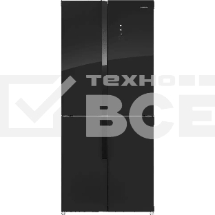 Холодильник Maunfeld MFF181NFB черный глянцевый, трехкамерный, 333/164л, морозилка сбоку, No Frost, Side by Side