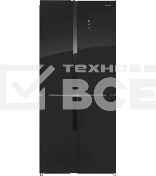 Холодильник Maunfeld MFF181NFB черный глянцевый, трехкамерный, 333/164л, морозилка сбоку, No Frost, Side by Side