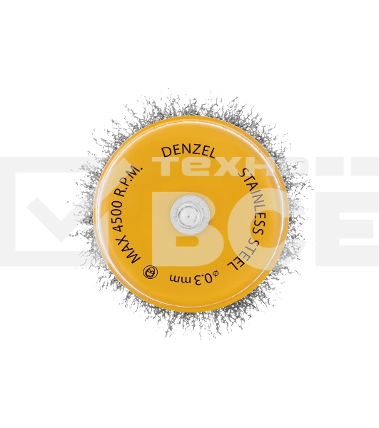 Щетка для дрели Denzel 75 мм, чашка, со шпилькой, нержавеющая витая проволока