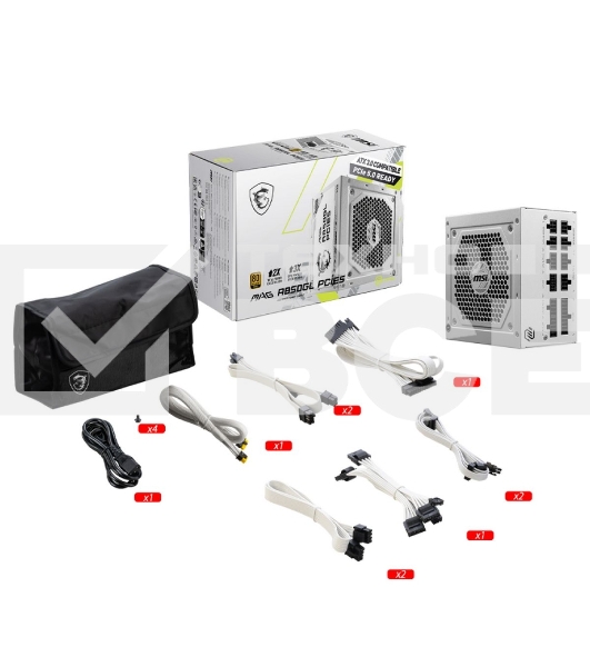 Блок питания MSI MAG A850GL PCIE5 WHITE, 850W, 80 PLUS Gold, полностью модульный, ATX 3.0, PCIE5, RTL белый