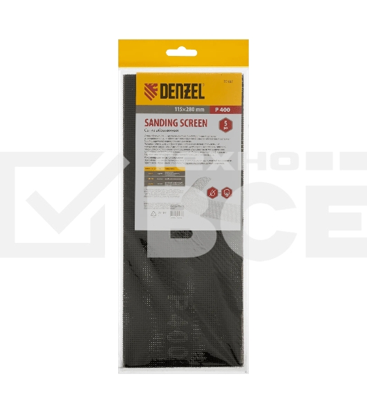Сетка абразивная Denzel P 400, 115 х 280 мм, 5 шт.