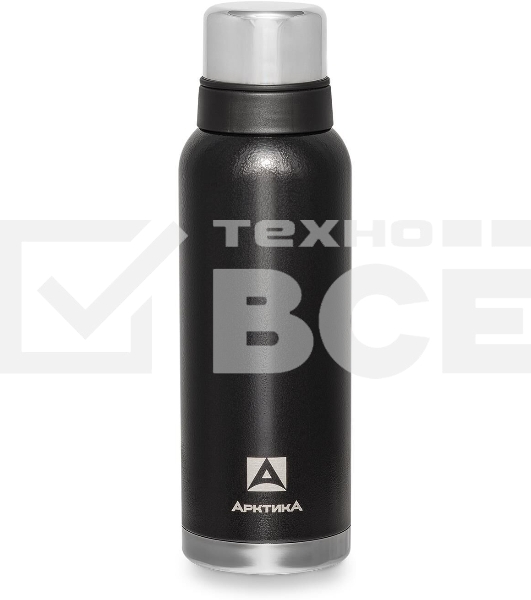 Термос Арктика 106-1200 черный, узкое горло 1,2 л, американский дизайн, антивандальное покрытие, две чашки, холод/тепло 32 ч
