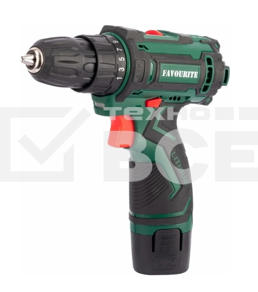Дрель-шуруповёрт FAVOURITE DC 1202 PROMO SET, 12 В, 2 Ач, 22 Нм, щеточный