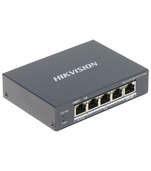Коммутатор Hikvision DS-3E0505HP-E, 5×1 Гбит/с (4×PoE/Hi-PoE), неуправляемый