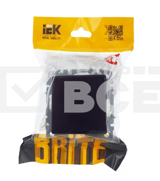 Розетка 1-местная IEK BRITE РСбш10-3-БрЧ (BR-R16-16-K02) с заземлением, с защитными шторками и крышкой, 16А, IP20, черный