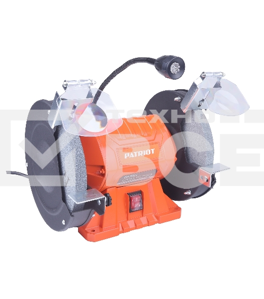 Станок заточной PATRIOT Expert GM 200 L, подсветка, 550Вт, 2980об/мин, 200мм диск, А36/А60 зерн, посадочный 16 мм, асинхронный, адаптер на круги 32 мм