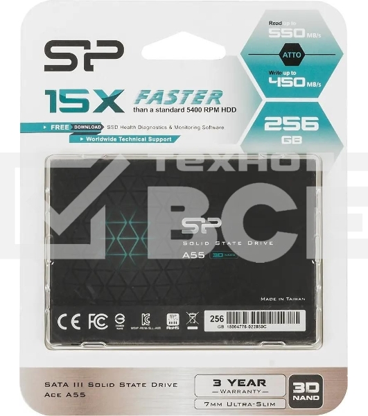 Накопитель SSD Silicon Power Ace A55, 256Gb, SATA III, 2.5