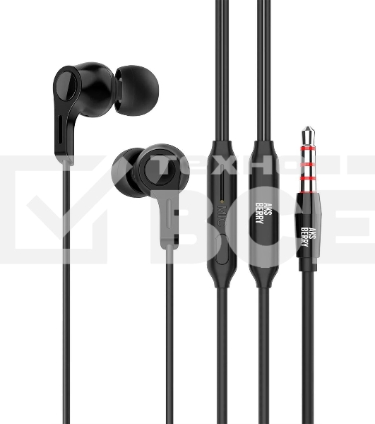 Наушники проводные Aksberry Y2 черный, внутриканальные, Jack 3.5 мм, микрофон на проводе