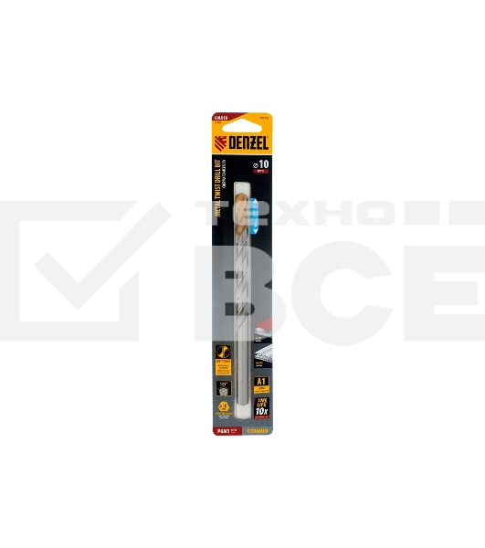 Сверло спиральное по металлу Denzel 10 х 184 мм, Р6М5, Golden Tip, удлиненное