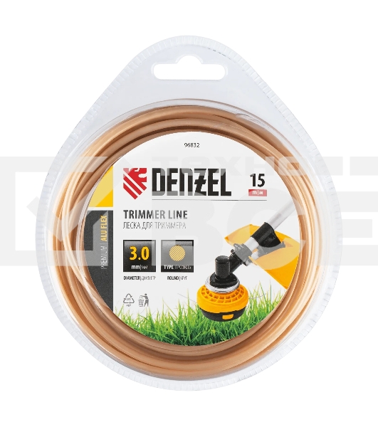 Леска для триммера Denzel армированная алюминием круглая, 3,0мм х 15м, блистер ALUFLEX