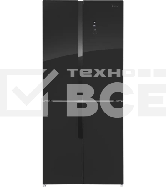 Холодильник Maunfeld MFF181NFB черный глянцевый, трехкамерный, 333/164л, морозилка сбоку, No Frost, Side by Side