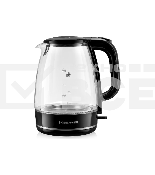 Чайник электрический BRAYER BR1030, 2200 Вт, 1,7 л, стекл.корп,автооткл.при.закип,подсвет