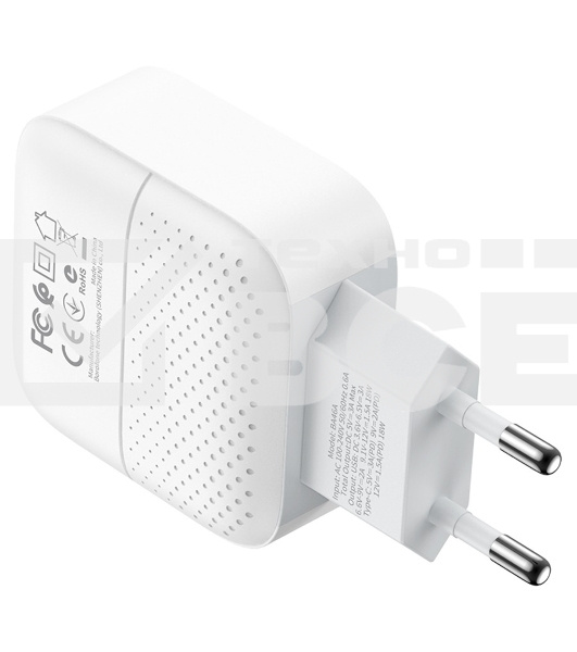 Сетевое зарядное устройство BOROFONE BA46A Premium, один порт USB, один порт Type-C, PD, 18W, 5V, 3.0A, белый