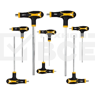 Набор шестигранных ключей Deli DL233108 8 шт. Материал: CR-V. Спецификация: 2x75 мм/2,5x75 мм/3x100 мм/4x100 мм/5x150 мм/6x150 мм/8x200 мм/10x200 мм. Удобная рукоять.