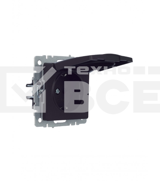 Розетка 1-местная IEK BRITE РСбш10-3-БрЧ (BR-R16-16-K02) с заземлением, с защитными шторками и крышкой, 16А, IP20, черный