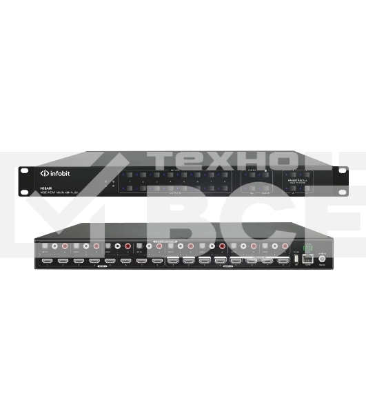 Матричный коммутатор Infobit iMatrix H88AM HDMI 4K60, 8х8, 3840x2160/60 Гц; 8 цифровых аудиовыхода SPDIF, 8 аудиовыхода Toslink с поддержкой Audio Matrix/Downscaling/AOC