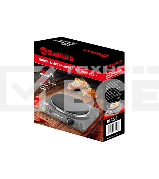 Плита настольная электрическая Sakura ПЭ-09 1500Вт 185мм 1конф/диск