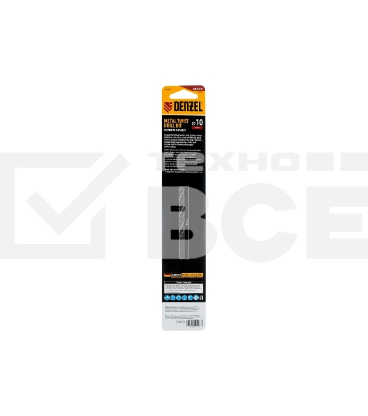 Сверло спиральное по металлу Denzel 10 х 184 мм, Р6М5, Golden Tip, удлиненное