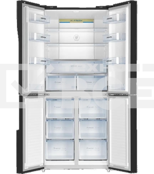 Холодильник Maunfeld MFF181NFB черный глянцевый, трехкамерный, 333/164л, морозилка сбоку, No Frost, Side by Side