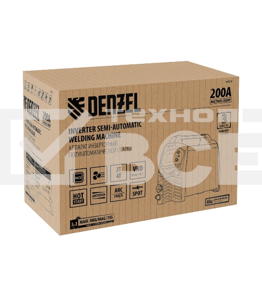 Аппарат инвертор. полуавтомат. сварки MultiMIG-200DP Synergy Double Pulse, 200 А, ПВ 80% Denzel