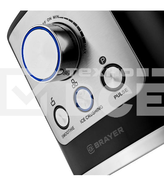 Блендер стационарный BRAYER BR1200BK 1800 Вт, стекл., 1,8 л, 6 титан. ножей, импульс, колка льда, серебристо-черный