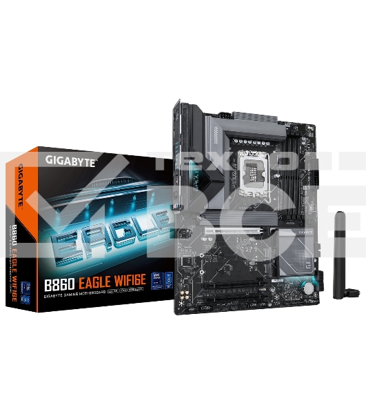 Материнская плата Gigabyte B860 EAGLE WIFI6E, LGA 1851, Intel B860, 4xDDR5, 4xSATA, 3xM.2, 1xPCIe 5.0 x16, 2xPCIe 4.0 x16, 1xHDMI, 1xDP, 1x 2.5Gb LAN, 4xUSB-A 2.0, 1xUSB-A 3.2 Gen 1, 1xUSB-A 3.2 Gen 2, 1xUSB-C 3.2 Gen 2x2, 7.1, 3x3.5 мм, ATX