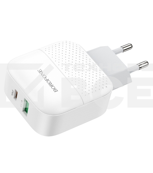 Сетевое зарядное устройство BOROFONE BA46A Premium, один порт USB, один порт Type-C, PD, 18W, 5V, 3.0A, белый