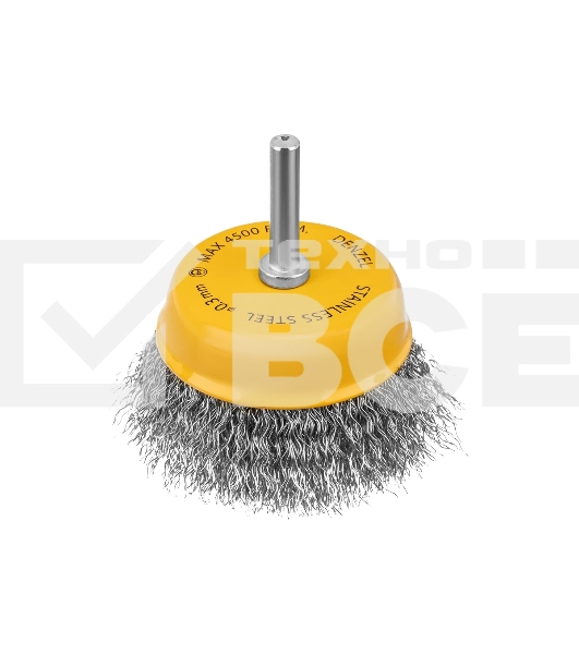 Щетка для дрели Denzel 75 мм, чашка, со шпилькой, нержавеющая витая проволока