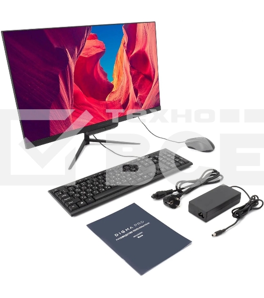 Моноблок Digma Pro Base 23.8' Full HD i3 12100 (3.3) 8Gb SSD 512Gb UHDG 730 CR Windows 11 Pro GbitEth WiFi BT 90W клавиатура мышь Cam черный 1920x1080