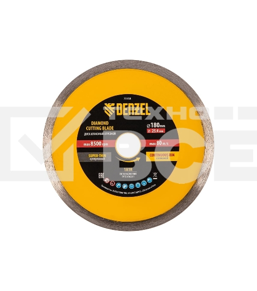 Диск алмазный сплошной Denzel супертонкий, 180 х 25,4 мм, горячее прессование, мокрое резание