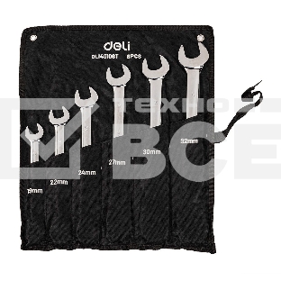Набор комбинированных ключей с трещоткой 6 шт Deli DL140106T Спецификация: 19,22,24,27,30,32мм. Сталь 40 Cr. Трещотка 50BV30 72Т. Чехол из ткани Oxford