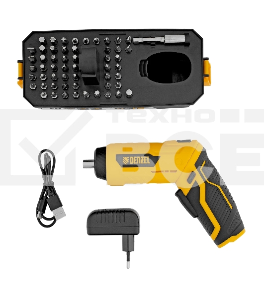 Отвертка аккумуляторная Denzel CSH-3.6, 54 биты, Li-Ion, 3,6 В