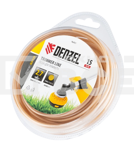 Леска для триммера Denzel армированная алюминием круглая, 2,7мм х 15м, блистер ALUFLEX