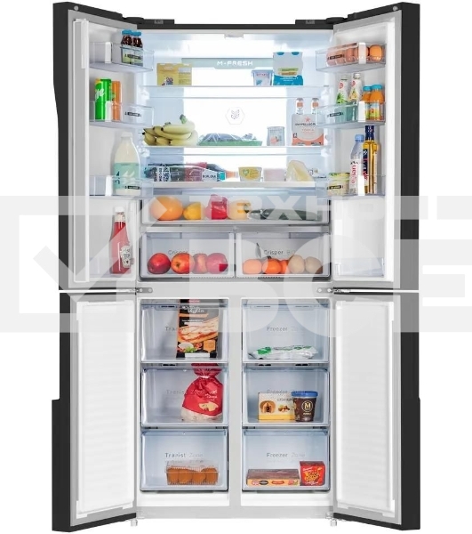 Холодильник Maunfeld MFF181NFB черный глянцевый, трехкамерный, 333/164л, морозилка сбоку, No Frost, Side by Side