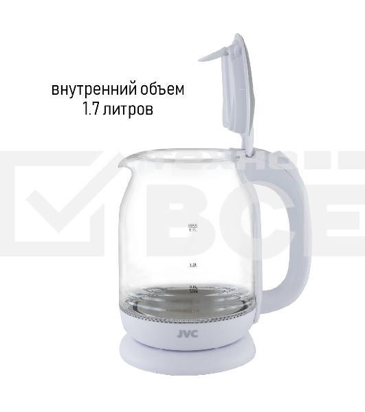 Чайник электрический JVC JK-KE1510 белый, объем 1,7л, максимальная мощность 2200 Вт