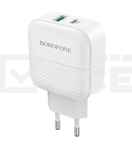 Сетевое зарядное устройство BOROFONE BA46A Premium, один порт USB, один порт Type-C, PD, 18W, 5V, 3.0A, белый