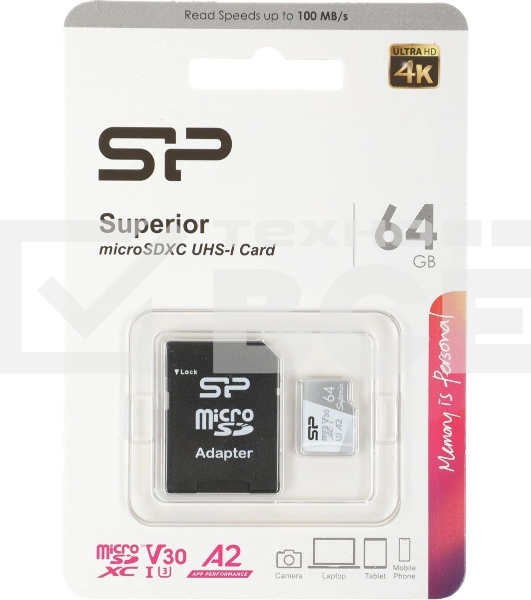 Флеш карта microSD 64GB Silicon Power Superior Pro A2 microSDXC Class 10 UHS-I U3 Colorful 100/80 Mb/s (SD адаптер)