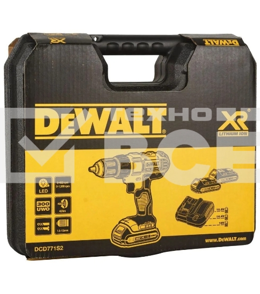 Дрель-шуруповерт аккумуляторная DeWalt 18 В, 2 АКБ, ЗУ. DCD771S2