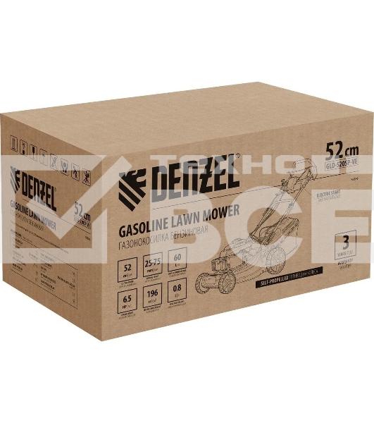 Газонокосилка бензиновая Denzel GLD-520SP-VE, 196 см3,шир 52 см,привод,вариатор,эл.старт, 60 л