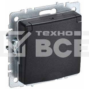 Розетка 1-местная IEK BRITE РСбш10-3-БрЧ (BR-R16-16-K02) с заземлением, с защитными шторками и крышкой, 16А, IP20, черный