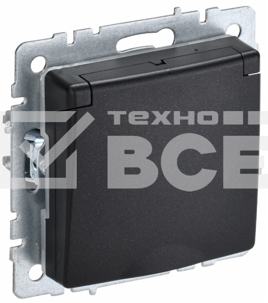 Розетка 1-местная IEK BRITE РСбш10-3-БрЧ (BR-R16-16-K02) с заземлением, с защитными шторками и крышкой, 16А, IP20, черный