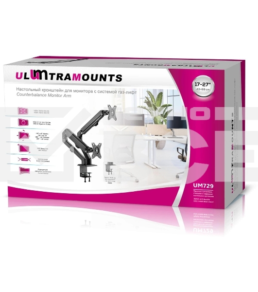 Кронштейн для мониторов Ultramounts UM729 черный 17'-27' макс.7кг крепление к столешнице поворот и наклон