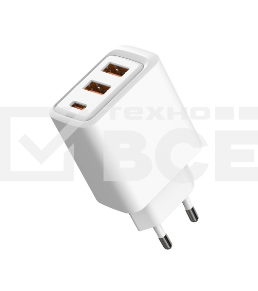 Сетевое зарядное устройство с двумя портами USB-A и одним портом USB-C, 10Вт Rexant